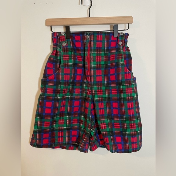 Crazy Horse Pants - Vintage Crazy Horse Red Plaid High Waisted Elastic Stretch Waist Shorts Size 6